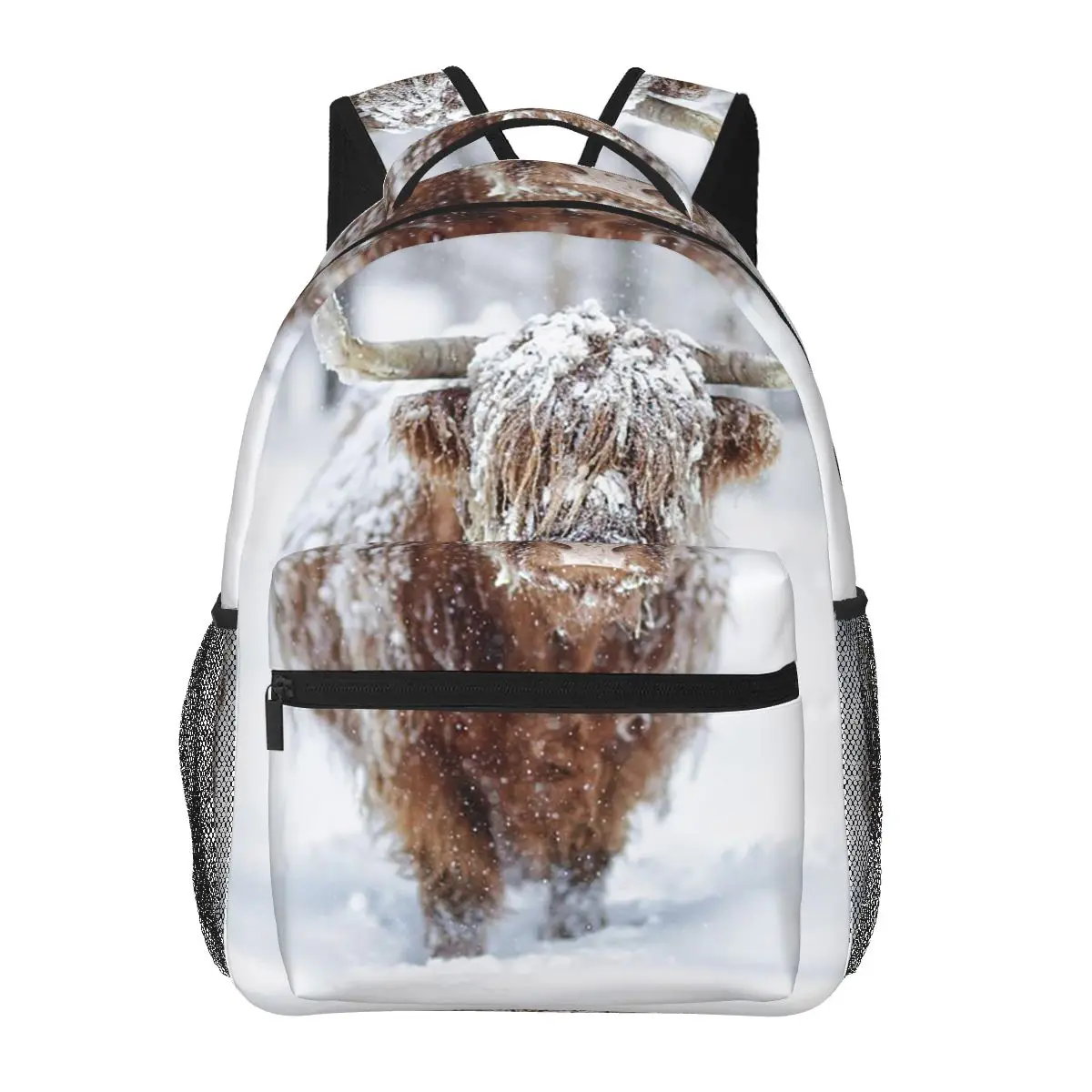 

Grey Highland Yak Pattern Student Backpack School Bag Hiking Travel Daypack for Men Women Fashion Bookbag Shoulder Bags