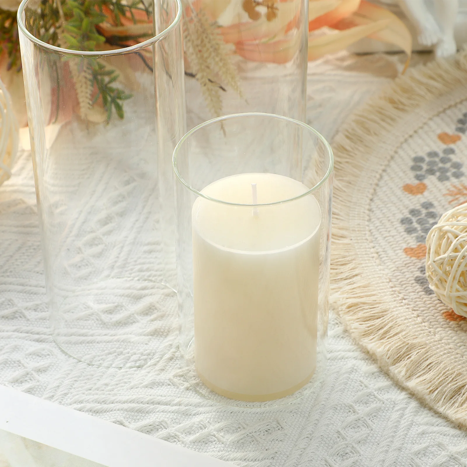 

3Pcs Glass Candleholder Shades Clear Cylinder Covers Windproof Protectors for Wedding Clear Glass Shades