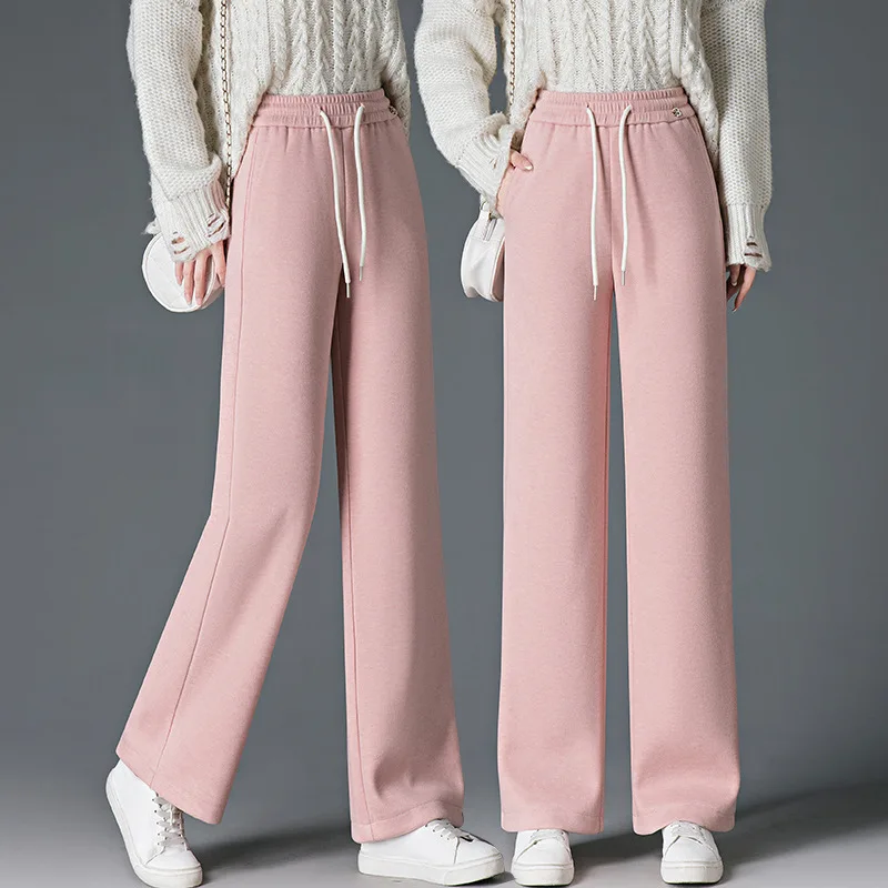 

Acetate Wool Wide-Leg Pants for Women, Spring and Autumn New Elastic Waist Loose Fashion Casual Wool Straight-Leg Pants