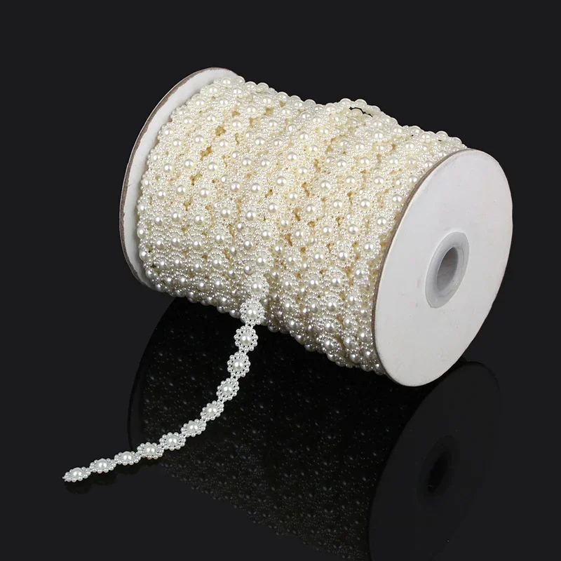 5 yards 10mm Ivory Imitation Pearl Flat Back Flower Wedding Decoration ABS Pearl Rolls Chain DIY Jewelry Making Materials