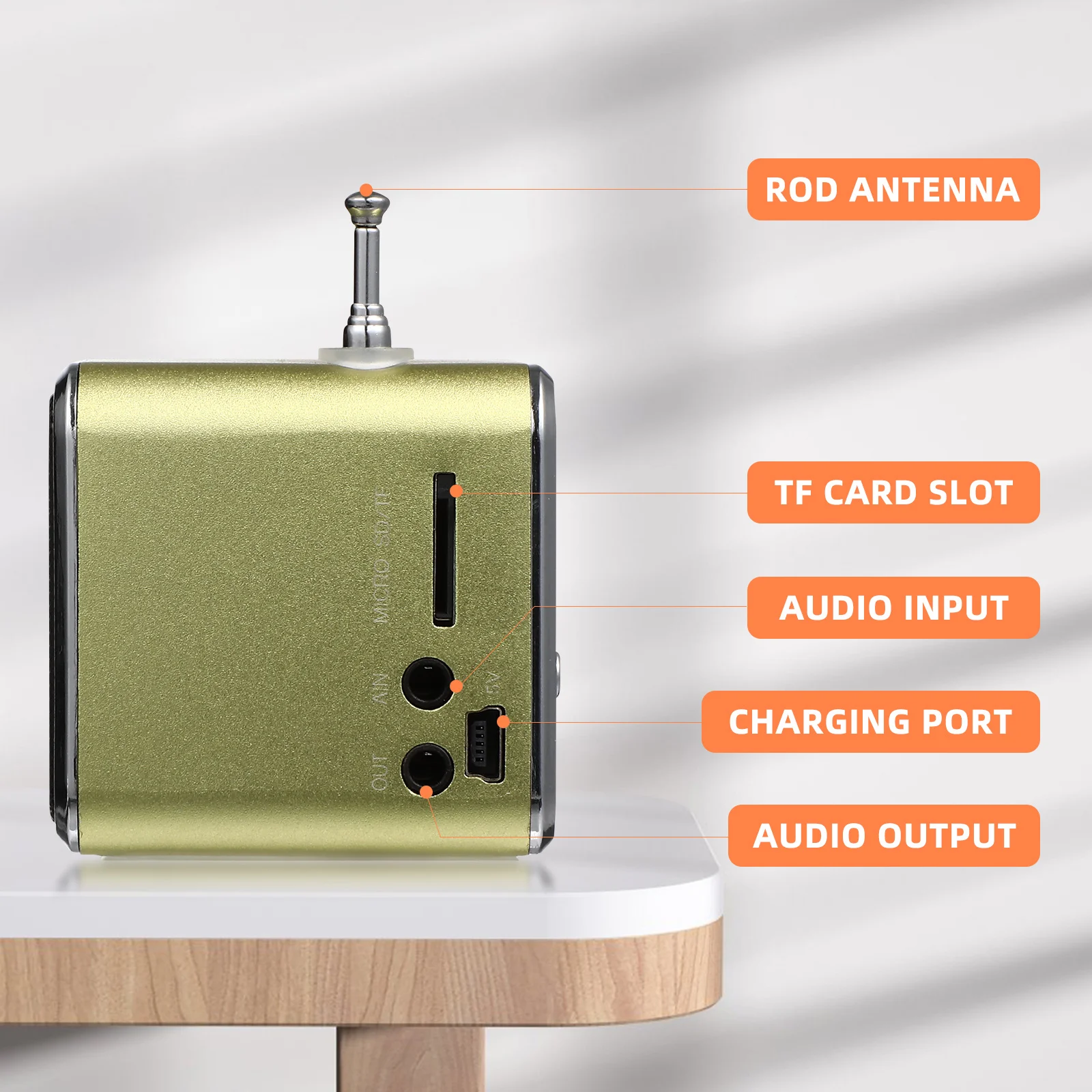 

Mini Portable Speaker Mp3 Radio Usb/ Card Slot 3.5Mm Audio Input Led Display Multi-Color Light Green