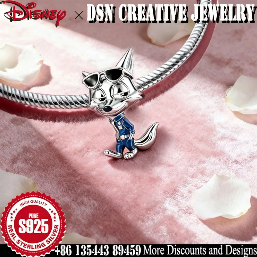 

DSN 925 Silver Charm Disney zootopia nick wilde charm for snake chain Bracelet cartoon cute beads women luxury Jewelry Gift