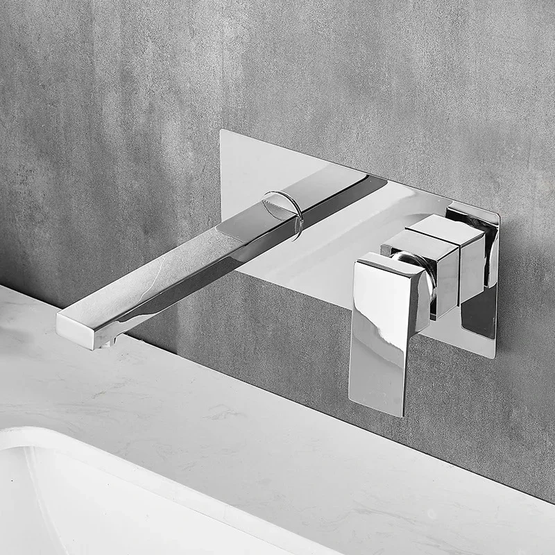 Wall-Mounted Single-Hole Basin Faucet Chrome Concealed Bathroom Faucet Brass Material Single-Handle Ceramic Valve Core