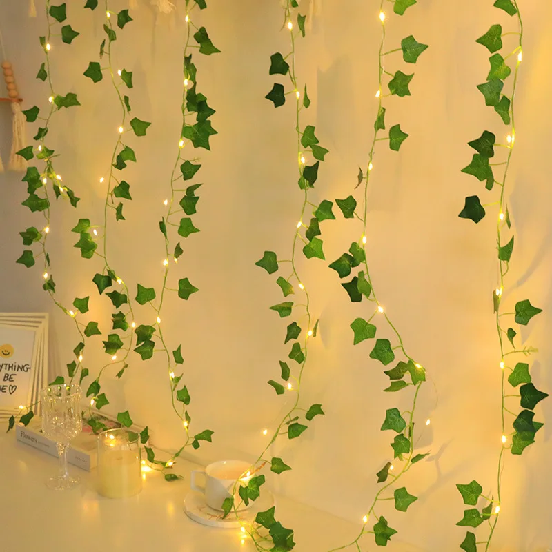 

Artificial Ivy LED String Light Green Leaf Fairy Lamp Wedding Party Christmas Home Room Wall Wreath Decoration