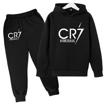 Kids Fall/Winter Sweatshirt Hoodie 3-12Y Boys Girls Clothes Toddler CR7 Football Idol Print Top + Pants Sport Jogging Casual Set