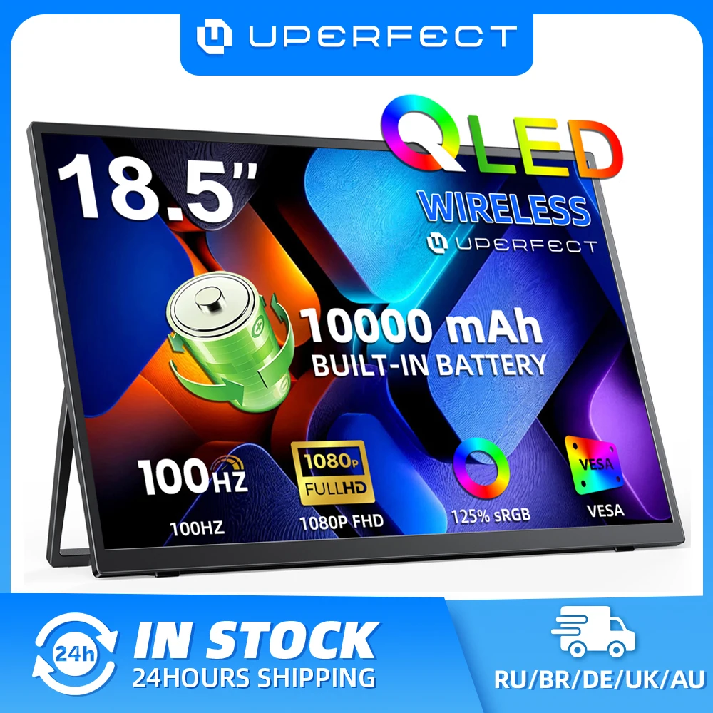 

UPERFECT 18.5" QLED Wireless Portable Monitor 1080P Built-in 10000mAh Battery Auto Rotation External Travel Screen for Laptop