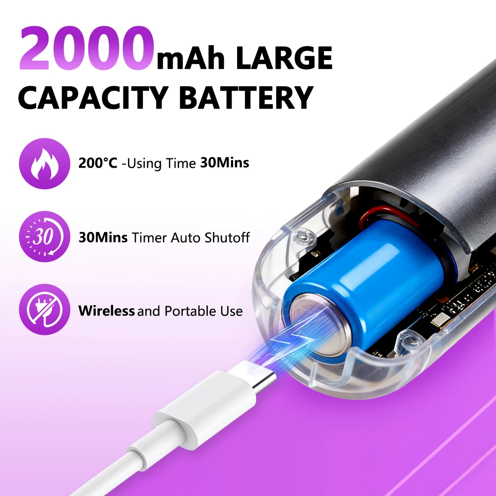 فرشاة فرد الشعر اللاسلكية، مشط استقامة مضاد للحرق، تسخين سريع قابل لإعادة الشحن عبر USB، 4 إعدادات لدرجة الحرارة ومشط شاشة LED