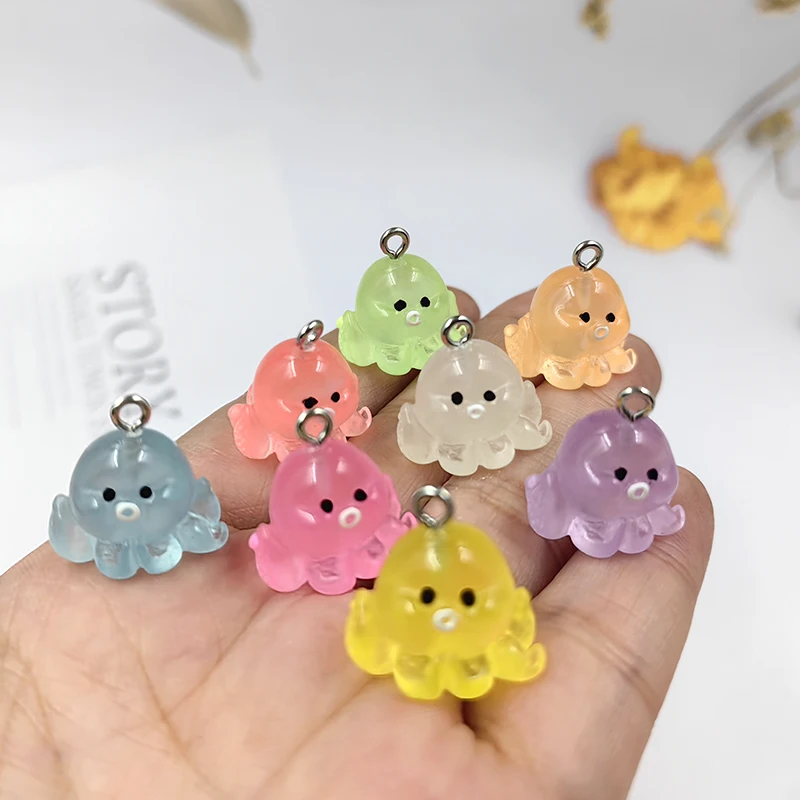 10pcs Fashion Luminous Devilfish Octopus Charms for Jewelry Making Findings Cartoon Colorful Pendant Flatback Diy Earrings C1312