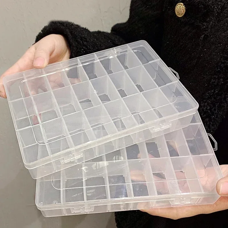 Clear Jewlery Box Large Capacity Square Transparent Plastic Storage Box Case Slot Pills Jewelry Beads Earring Case Organizer