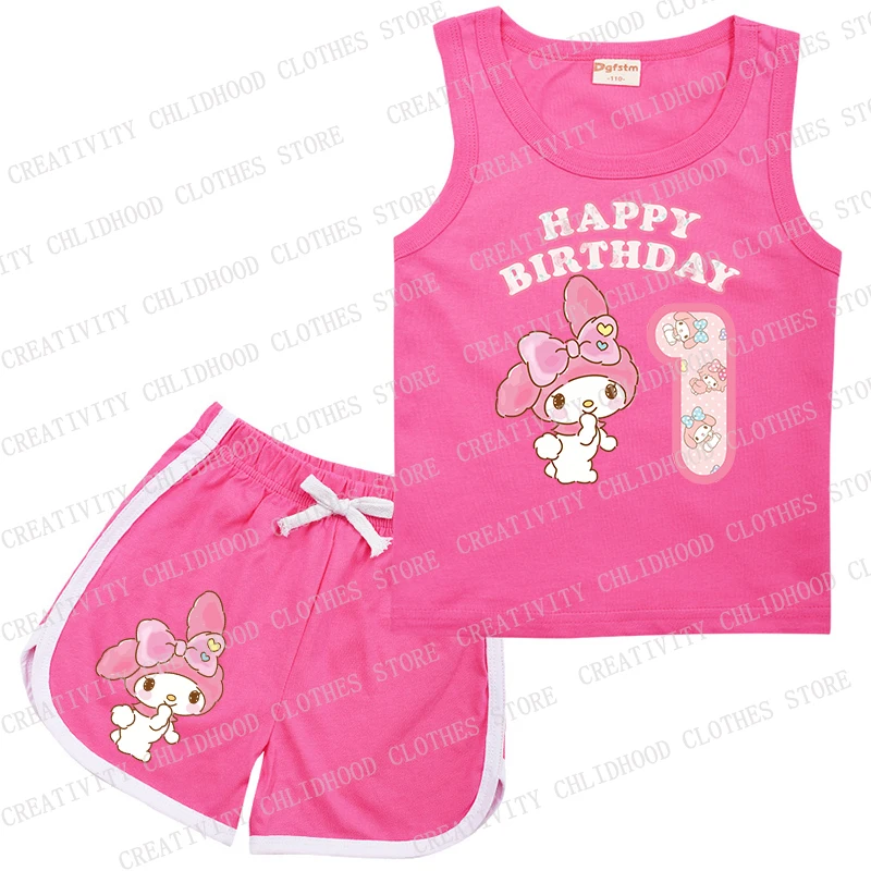 My Melodys tuta sportiva per bambini numero di compleanno 1-14 gilet e pantaloncini per bambini cartoni animati vestiti Casual set da ragazzo senza maniche per ragazza