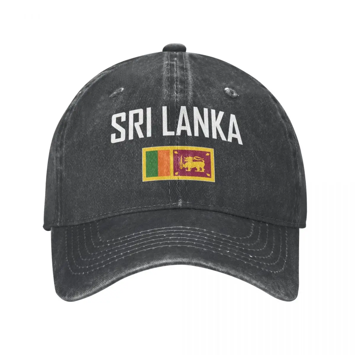 

Men Baseball Cap SRI LANKA Flag And Font Charcoal Washed Denim Classic Vintage Cotton Dad Trucker Hat Unisex Adult