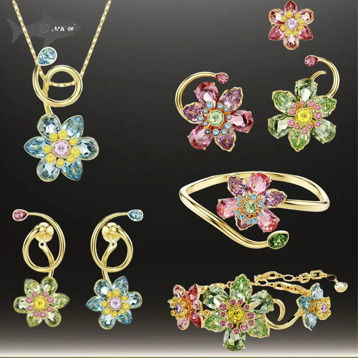 

2025 Hot Selling High-end Floral Necklace Pendant, Earring, Bracelet Set, Luxurious and Atmospheric Rainbow Color Matching Gift