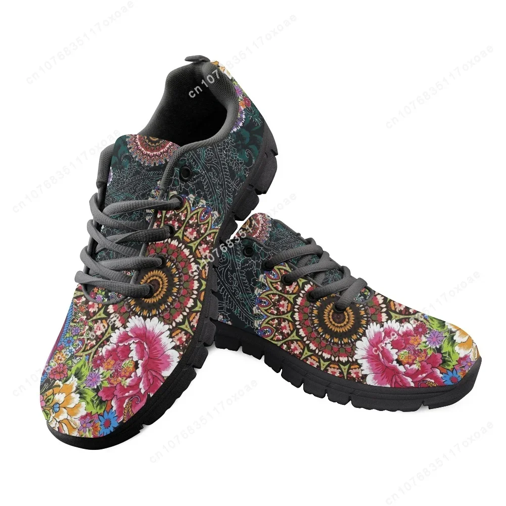 Luxury Brand Bohemia Mandala Flower Print Casual Sneakers for Women Comfortable Air Flat Shoes Femme Lace up Zapatos