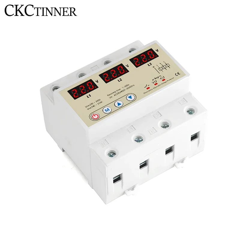 Three Phase Over And Under Voltage Protective Device Automatic Recovery Din Rail Adjustable 3 Phase Voltage Protector 63A 380V