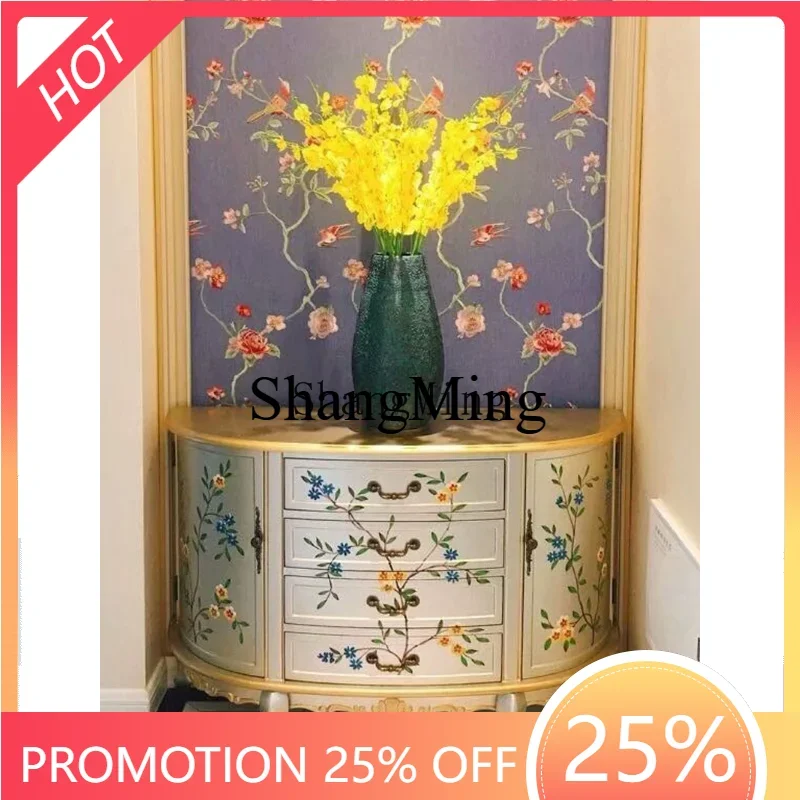

CL retro entrance chest aisle living room solid wood small edge bedroom decorative semi-round storage cabinet