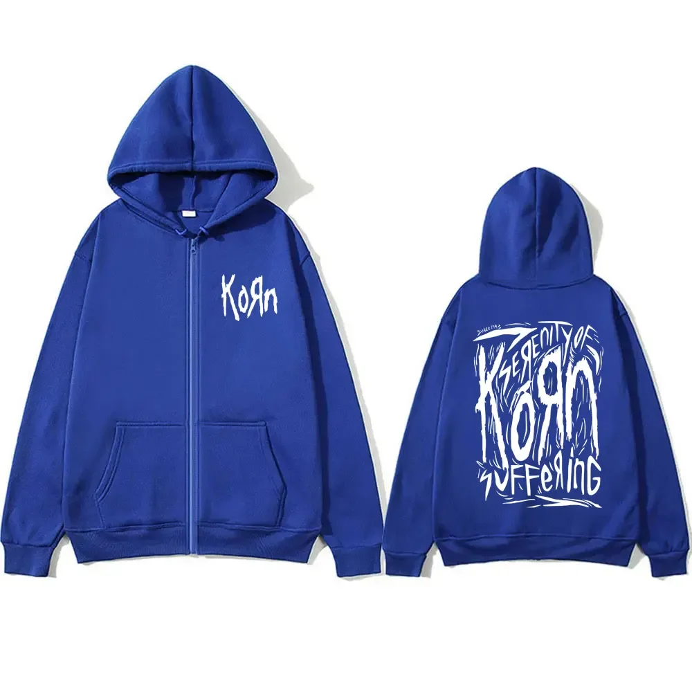 Rock Band Korn Zipper Hoodie Male Fleece Cotton Zip Up Hoodie Men Women Vintage Gothic Oversized Jacket Music Cool Sweatshirt