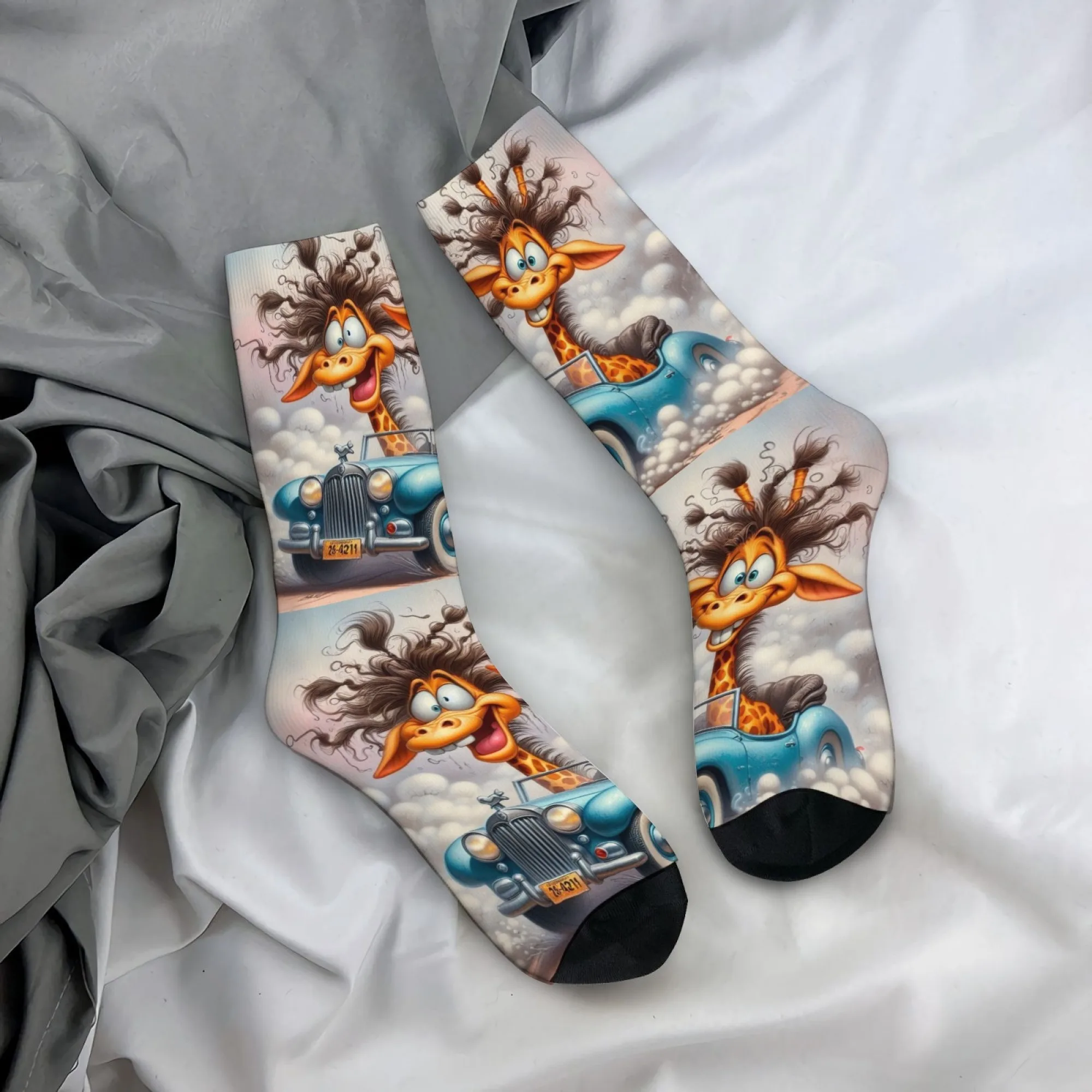 

Funny and Quirky Giraffe Driver Print Men's Socks Comfortable Soft Non-slip Socks Street Style Unique Fashionable Harajuku Socks