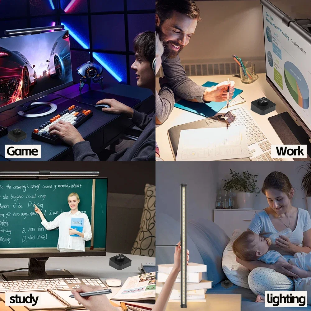 Barra de luz LED para Monitor, luces colgantes para pantalla de ordenador, lámpara de mesa de atmósfera RGB para trabajo, estudio, lectura de juegos, iluminación de atenuación, 44cm