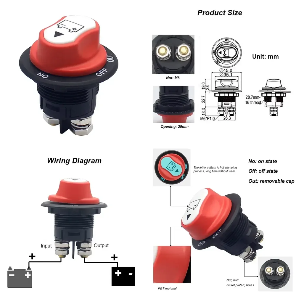 2026 Hot！ 50V 100A Waterproof Isolator Dual Battery Disconnect Switch for Boat