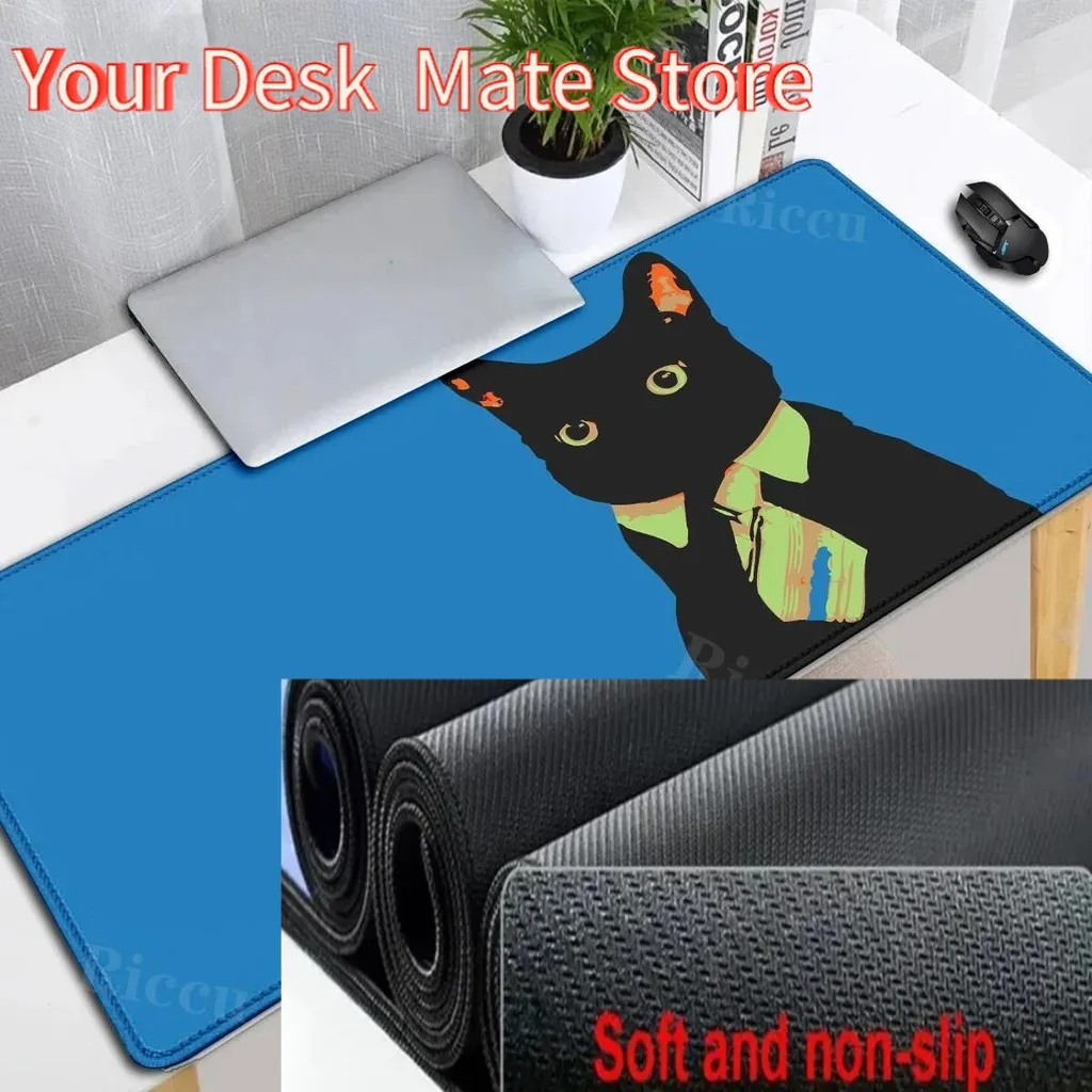 Alfombrilla de ratón grande antideslizante con bonito gatito negro para Gamer, accesorios para juegos, alfombrilla de escritorio para ordenador, teclado de ordenador portátil, alfombrilla de ratón de goma Kawaii