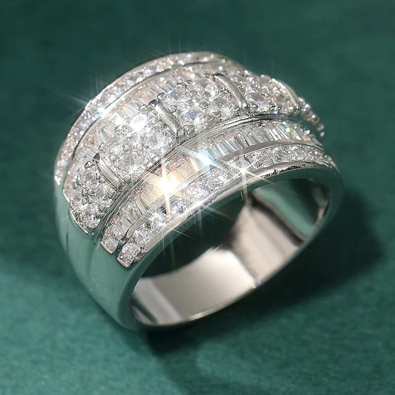 Elegante eeuwige damesring met fonkelende zirkonia - luxe breed gezichtsontwerp voor bruiloft, dagelijkse gelegenheden