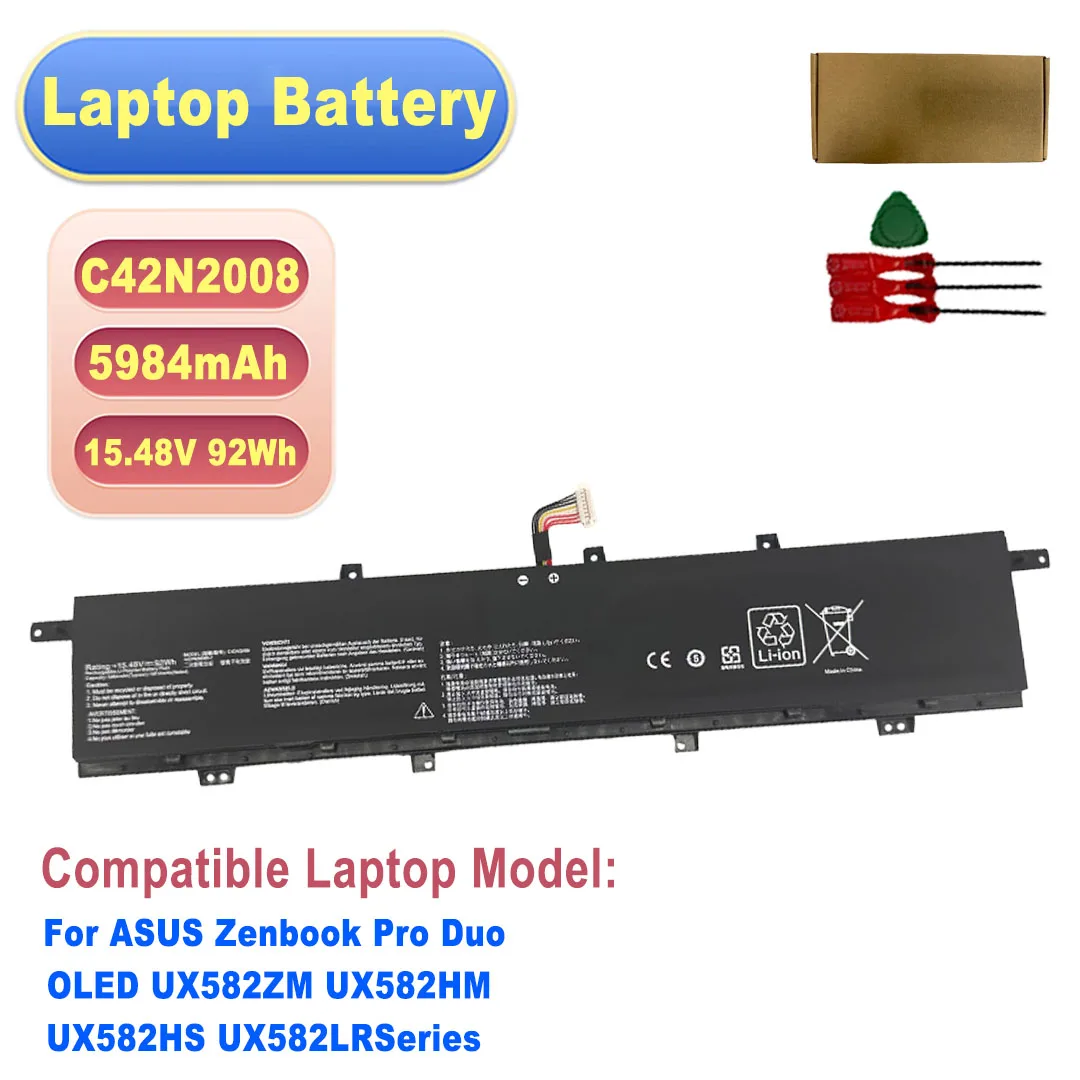 C42N2008 15.48V 92Wh 5984mAh Laptop Battery For ASUS Zenbook Pro Duo OLED UX582ZM UX582HM UX582HS UX582LRSeries