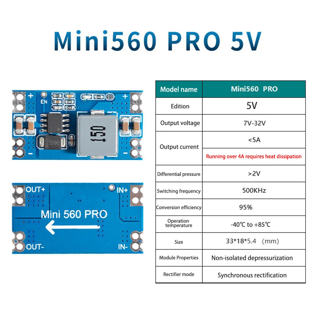 Mini560 PRO 95% High Efficiency Output 3.3V/5V/9V/12V 5A Step Down DC-DC Converter Voltage Regulator Buck Power Supply Module