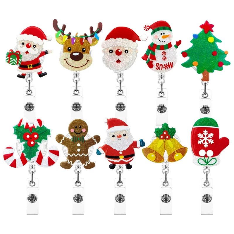 Christmas Badge Reel Retractable Nurse Badge Clips Holiday Cute Badge Name ID Reel, Nurse Teacher Christmas Decoration