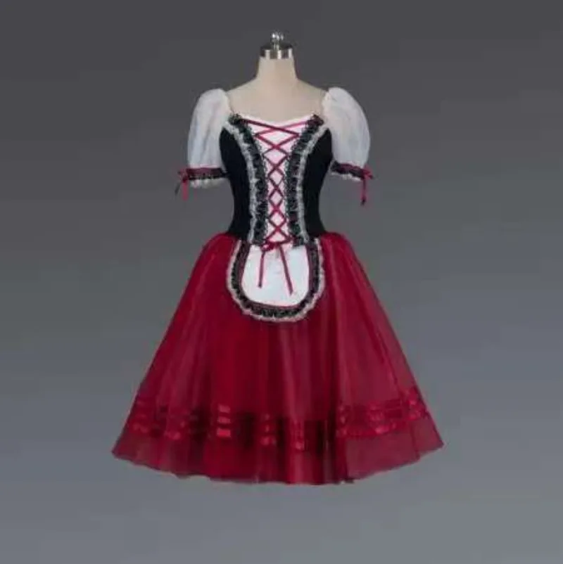 Red Giselle Ballet Dance Tutu Ballerina Dress For Girls Women Stage Performance Swan Costume Long Ballet Skirt Dancing Dresses