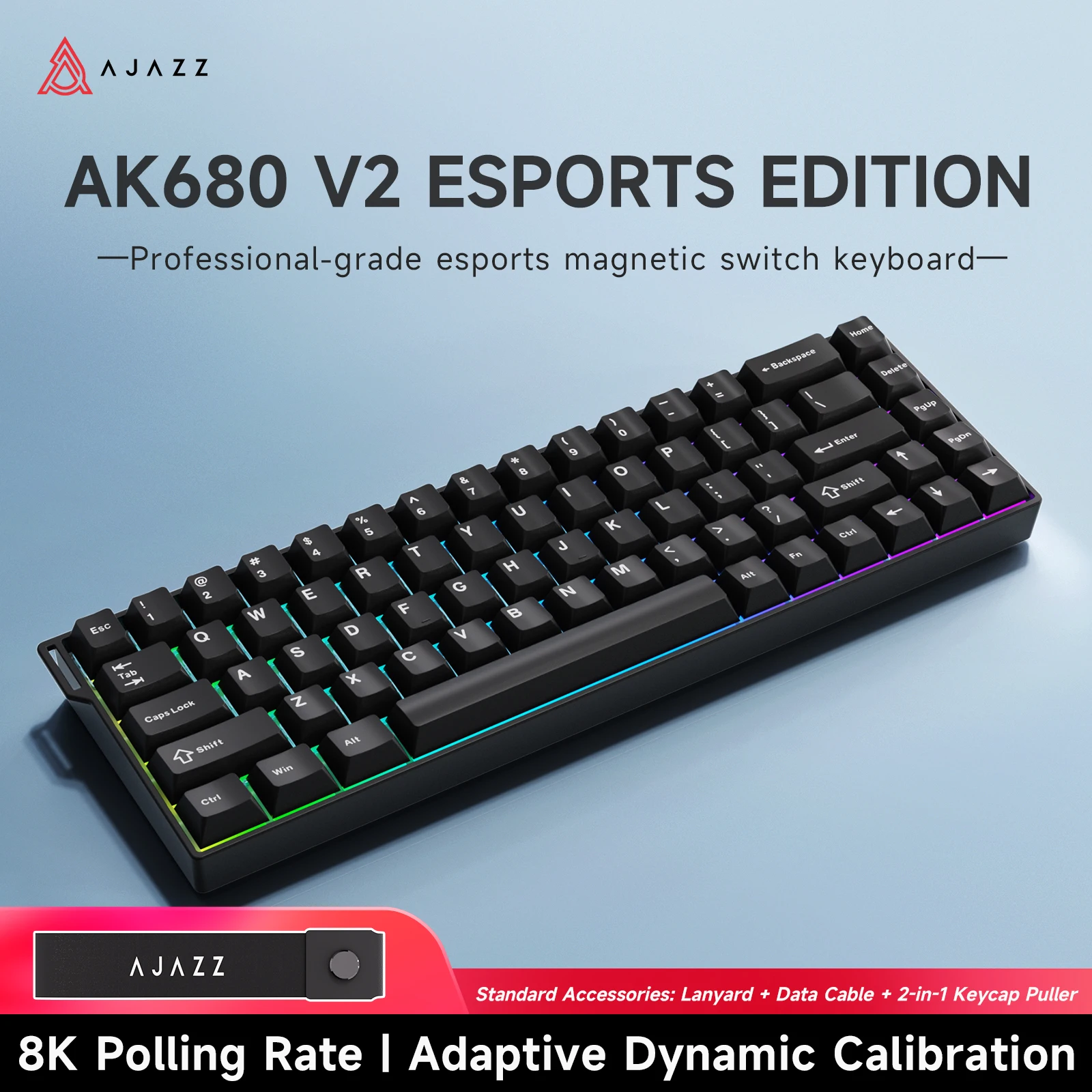 AJAZZ AK680 V2 68% bedraad RGB-gamingtoetsenbord, Rapid Trigger, Ice Isle-schakelaars (8K polling rate), PBT-toetsen, ergonomisch, compatibel met Win/Mac, USB-bedraad, Ribbon-design, OEM-profiel