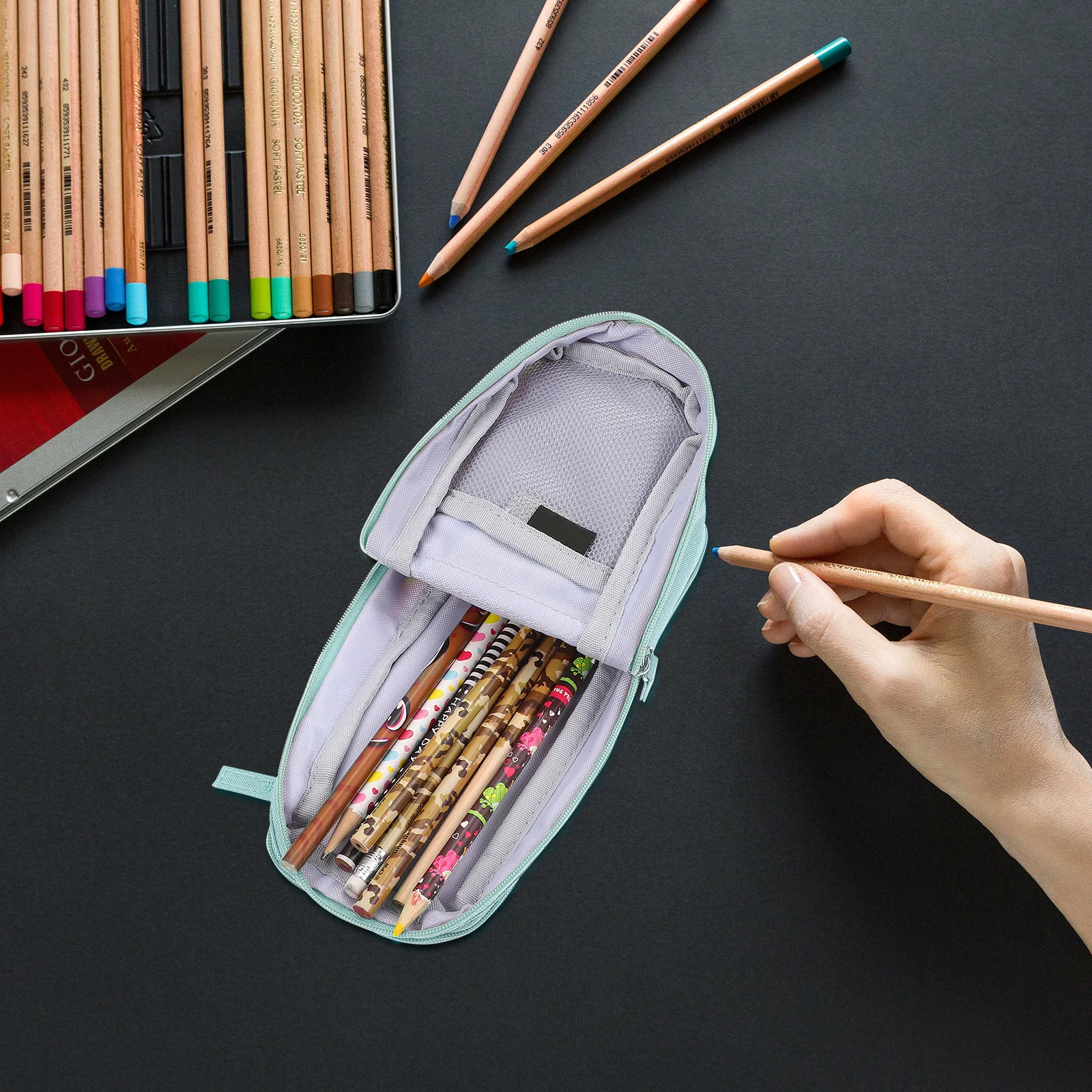 

Folding Pen Bag Double Layer Multifunction Multifunctional Stationery Holder Large Capacity Lightweight Pencil Case