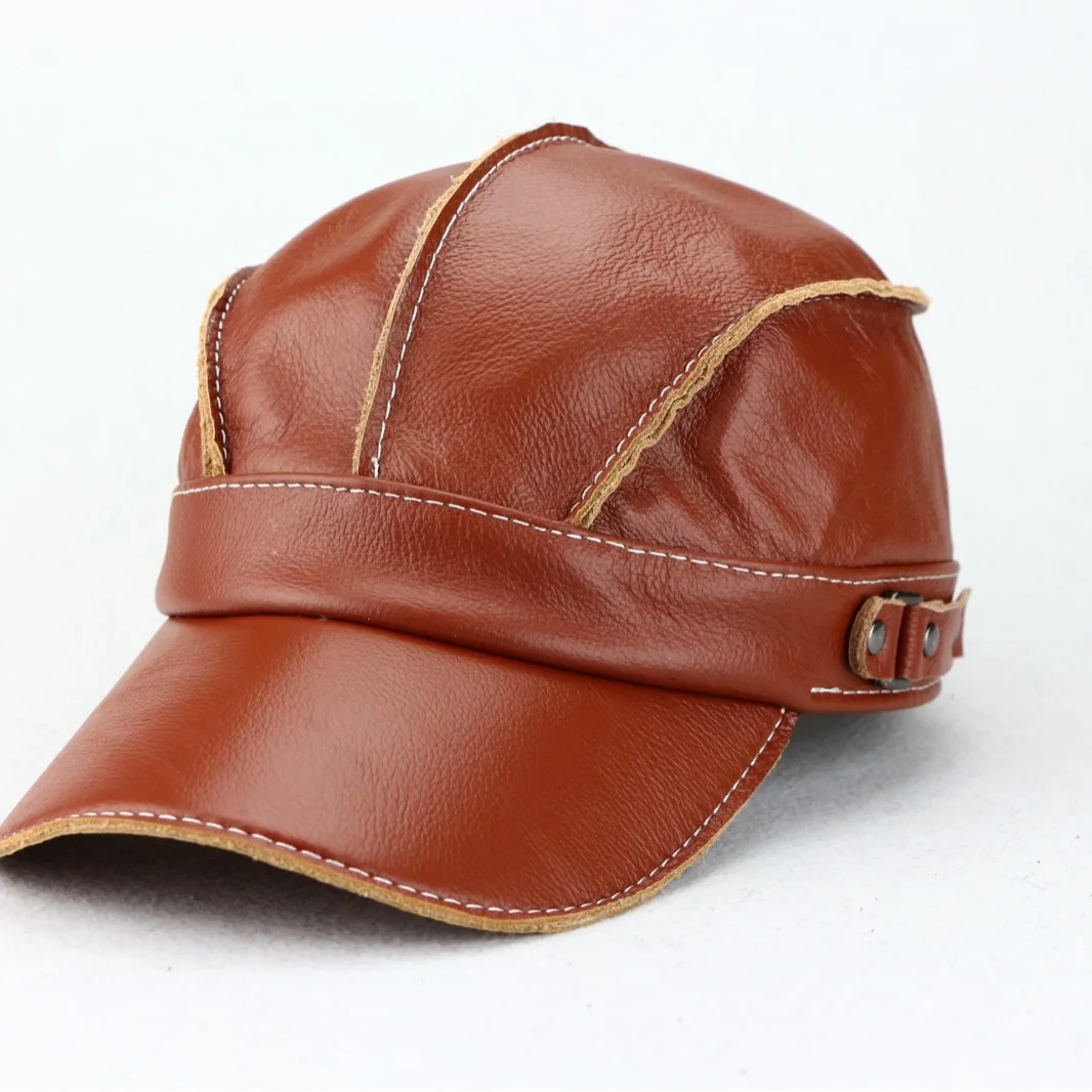 Adjustable Men's Genuine Cowhide Leather Baseball Cap for Fall Winter Outdoor Sports Hat 56-61cm