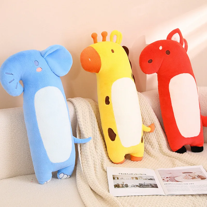 

60cm Cute Elephant Giraffe Fox Long Pillow Toy Kawaii Stuffed Animals Plushies Doll Soft Girls Bed Holding Sleeping Cushion