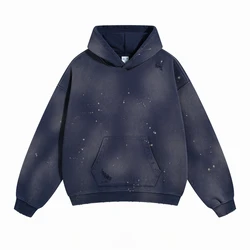 Autumn and Winter Spray Dyeing Ink Splashing Hole Washed Hooded Sweatshirt Streetwear Fashion Men's Sweatshirt Y2k Hip Hop