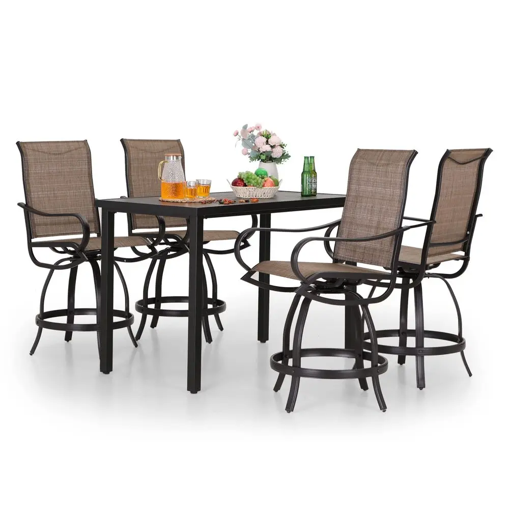 

5 PCS Outdoor Bar Set, Counter Height Swivel Chair with Rectangle Metal Table, Textilene Fabric and QuickDrying Waterproof,High