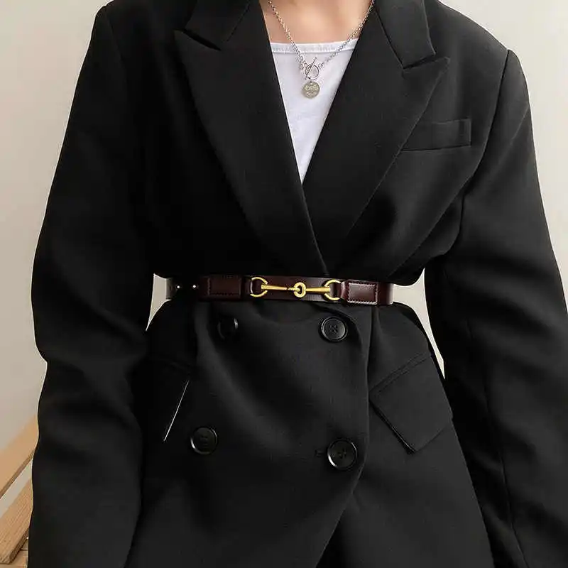 1pcs Genuine Leather Skinny Waist Cincher Women Korean New Style Decorative Coat Sweater Dress Belt Black Fashion Ins Belt Suita