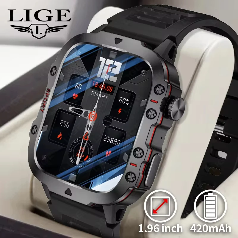 LIGE Rugged Military Outdoor Smart Watch Men 3ATM Waterproof Voice Assistant Wireless Call Watch Health Sport Smartwatch Women