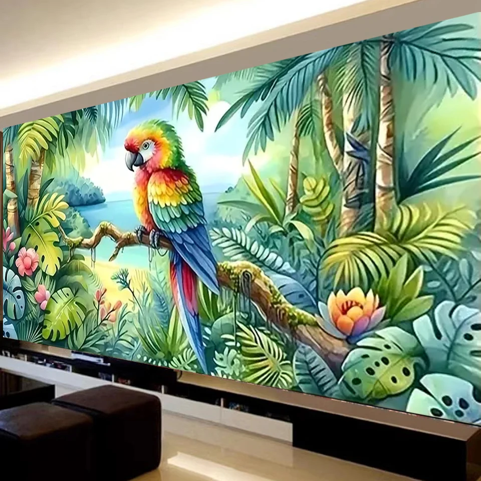 Diy 5D Dschungel Wald Blätter Landschaft, Papagei Vögel Große Diamant Malerei Kunst Volle Runde Quadratische Stickerei Mosaik Kreuz Stich