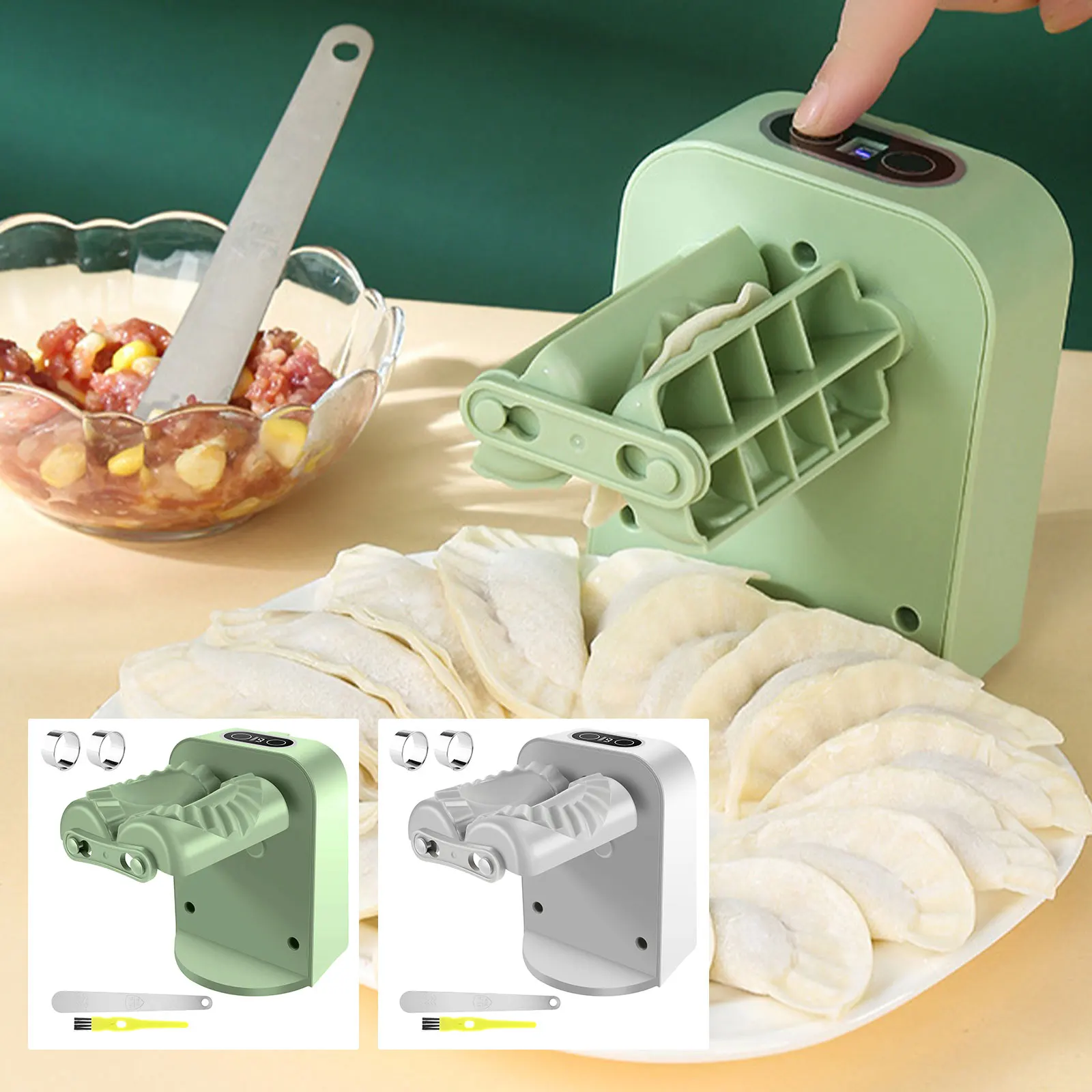 1 Set Dumpling Press Machine Tool Dumpling Maker 3 Modes Household Automatic Dumpling Maker with Spoon Brush Kitchen Accessories