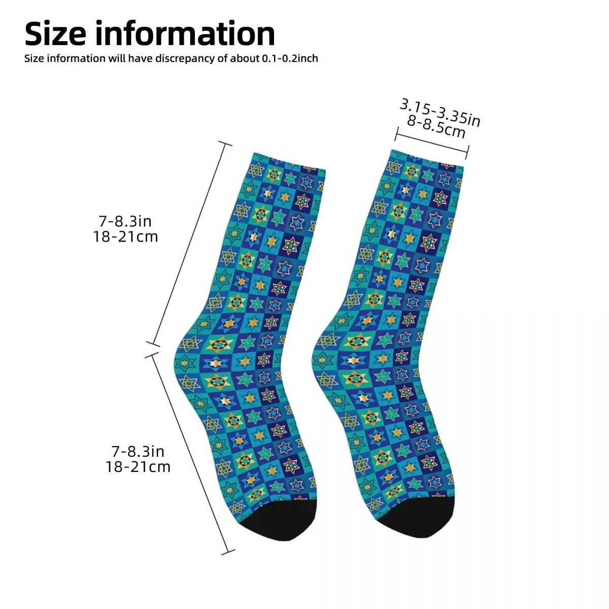 Hanukkah Star Of David All Over Blue Gold Happy Chanukah Men's Socks Hanukkah Menorah Pattern Unisex Printed Crazy Crew Sock