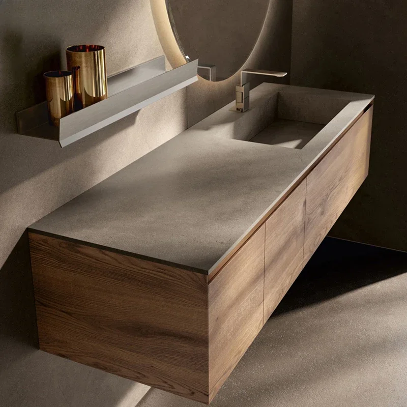 Slate bathroom cabinet log color hand and face integrated basin combination modern light luxury washstand