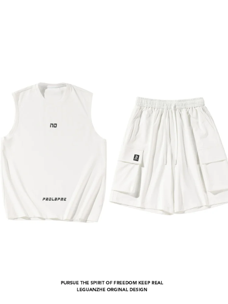 

Мужской летний комплект из тонкой майки и футболки из ледяного шелка в американском спортивном стиле, модный, с круглым вырезом, для баскетбола