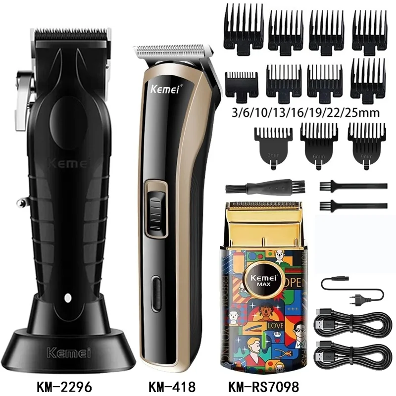 

Kemei Hair Clipper Km-2296 Km-418 Km-RS7098 Barber Blading Hair Cutting Machine Clipper Grooming Cordless Rechargeable Shaver