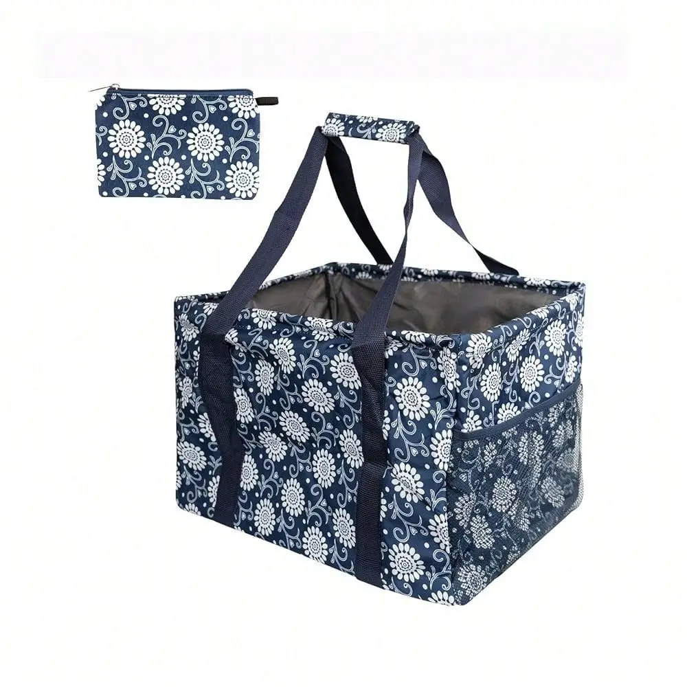 

Large Utility Tote Bag Oversized Collapsible Tote With Wire Frame, Durable Reusable For Beach, Groceries, Laundry, Car Trunk, S