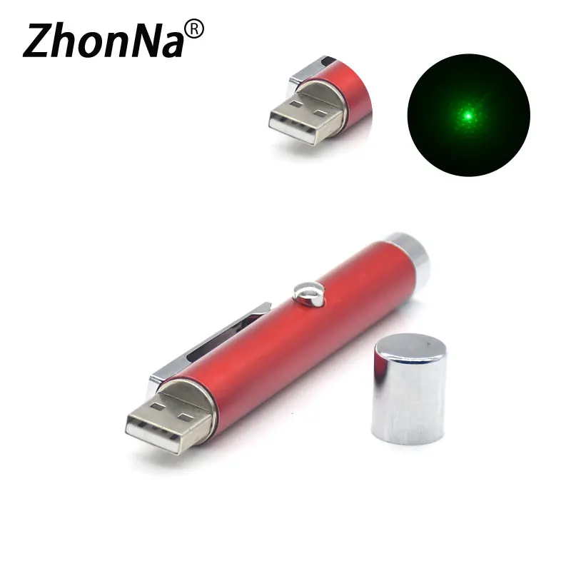 Porta di ricarica USB Puntatore laser Luce verde Stilo per irradiazione laser portatile a punto singolo con copertura magnetica per la vendita didattica