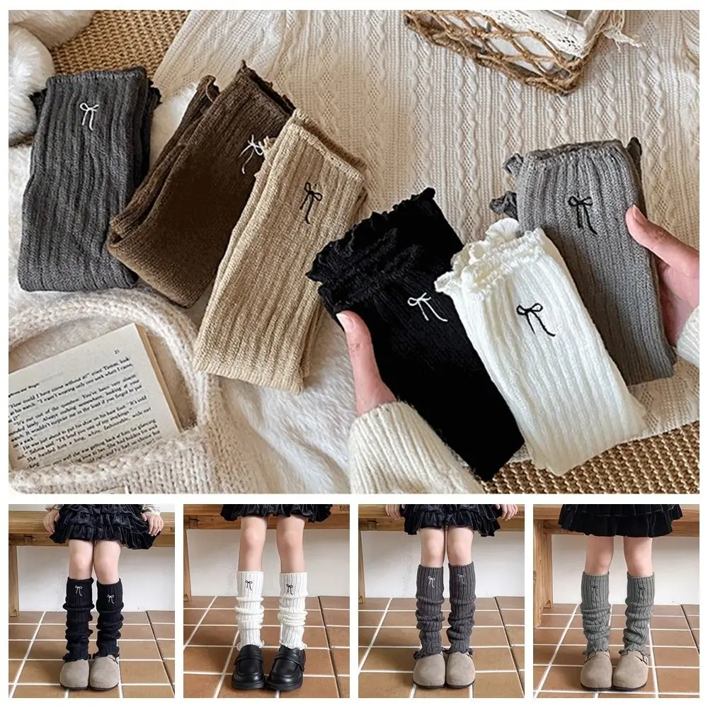 NIEUWE Acryl meisje Sok Cover Breien Borduren Boog Gebreide Been Cover JK Harajuku kinderen Beenwarmers