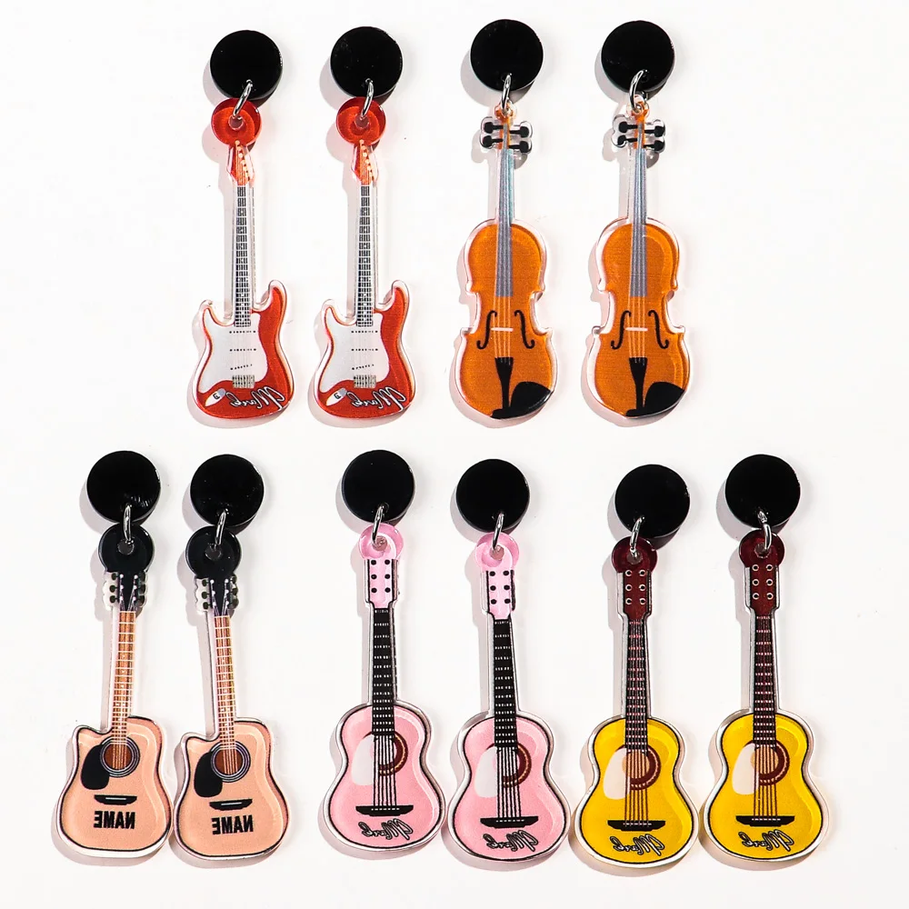 New Acrylic Guitar Violin Drop Earrings for Women Music Instrument Hanging Earrings 2024 Trend Party Jewelry