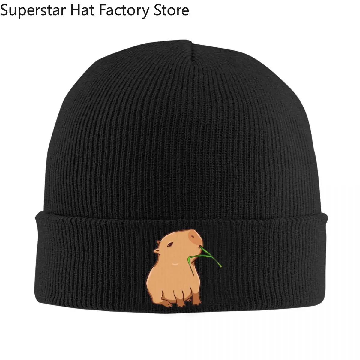 Capybara With A Leaf Eat Your Greens! Bonnet Beanie Hats Graphic Skullies Beanies Winter Trendy Female Male Outdoor Elastic Cap