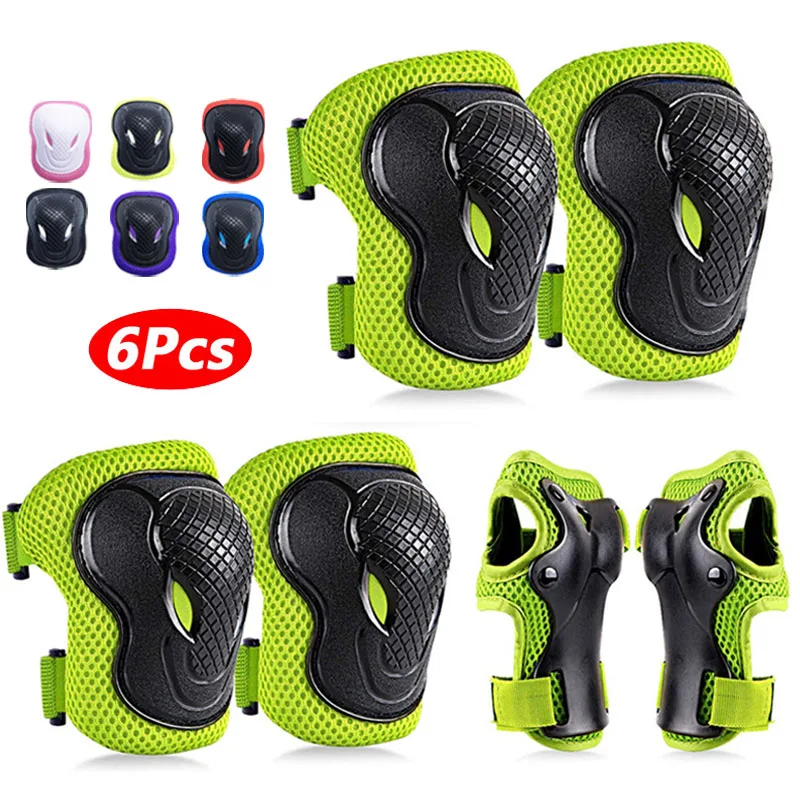 Youth Cycling Gear - 6個入り子供用膝パッド＆肘パッドセット - ユース向け保護具 ローラースケート、サイクリング、BMX、自転車、スケートボード、スクーター用