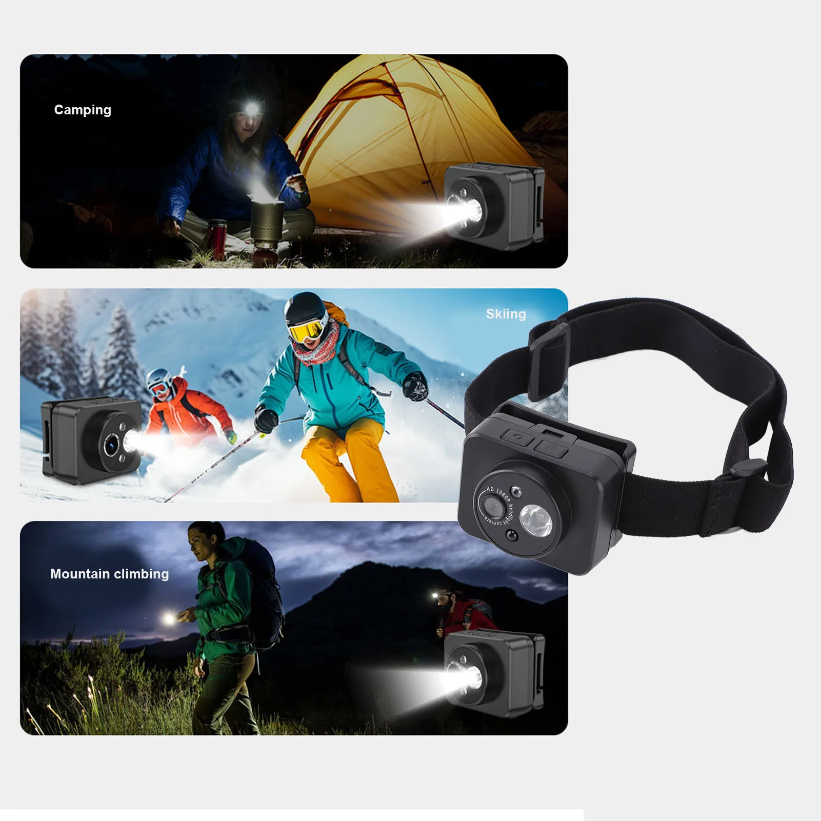 

Портативная фара-камера 1080P с датчиком движения для походов, велоспорта и активного отдыха